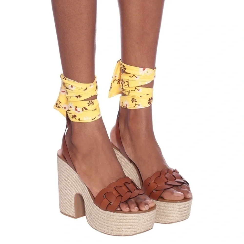 Miu Miu | NWOB Leather Platform Sandals with Yellow Ankle Straps - Size IT 40